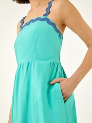 Roman Blue Contrast Ric Rac 100% Cotton Midi Dress - Image 5 of 5