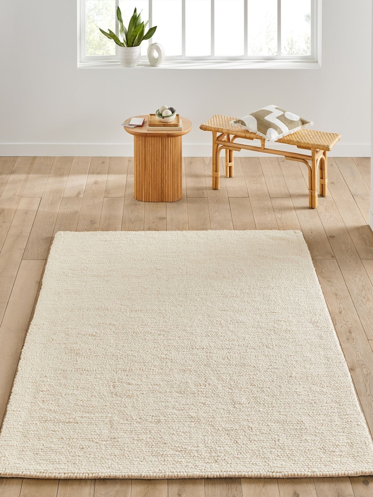 La Redoute Intérieurs Ecru White Diano Knit Effect Wool Rug - Image 1 of 4