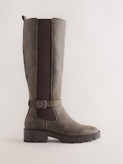 Chocolate Brown Standard fit Forever Comfort® Casual Buckle Knee High Boots - Image 1 of 5