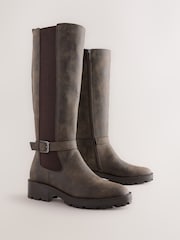 Chocolate Brown Standard fit Forever Comfort® Casual Buckle Knee High Boots - Image 2 of 5