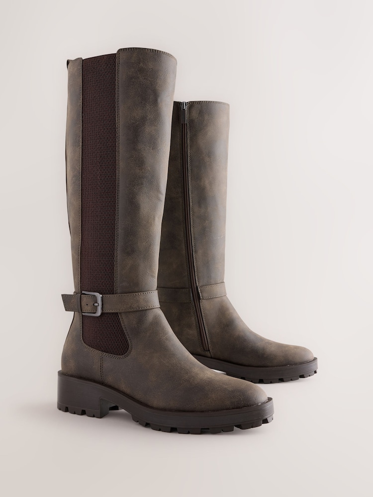 Chocolate Brown Standard fit Forever Comfort® Casual Buckle Knee High Boots - Image 2 of 5