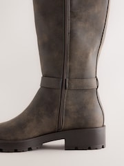 Chocolate Brown Standard fit Forever Comfort® Casual Buckle Knee High Boots - Image 4 of 5