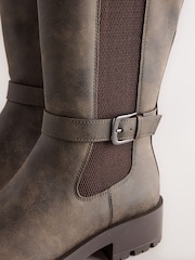 Chocolate Brown Standard fit Forever Comfort® Casual Buckle Knee High Boots - Image 5 of 5
