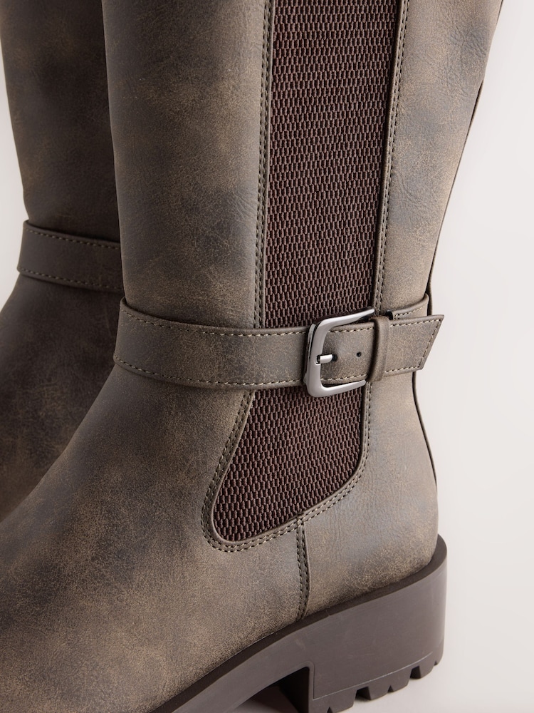 Chocolate Brown Standard fit Forever Comfort® Casual Buckle Knee High Boots - Image 5 of 5