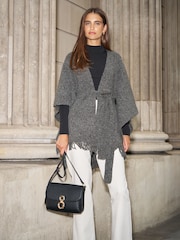 Lipsy Grey Soft Touch Belted Fringe Cape Poncho - Image 2 of 3
