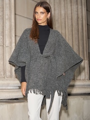 Lipsy Grey Soft Touch Belted Fringe Cape Poncho - Image 3 of 3