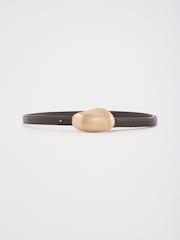 Lipsy Chocolate Brown Skinny Oval Medallion Belt - Image 4 of 6