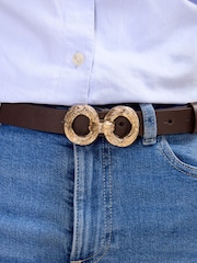 Lipsy Chocolate Brown Snaffle Buckle Leather Belt - Image 2 of 5