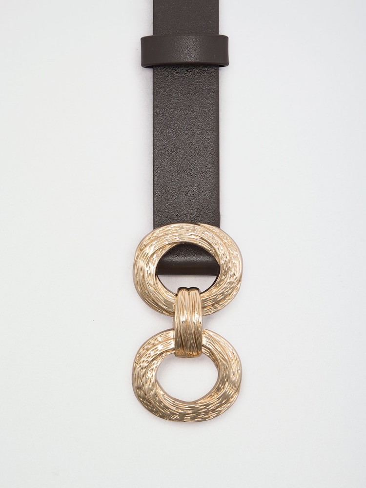 Lipsy Chocolate Brown Snaffle Buckle Leather Belt - Image 5 of 5