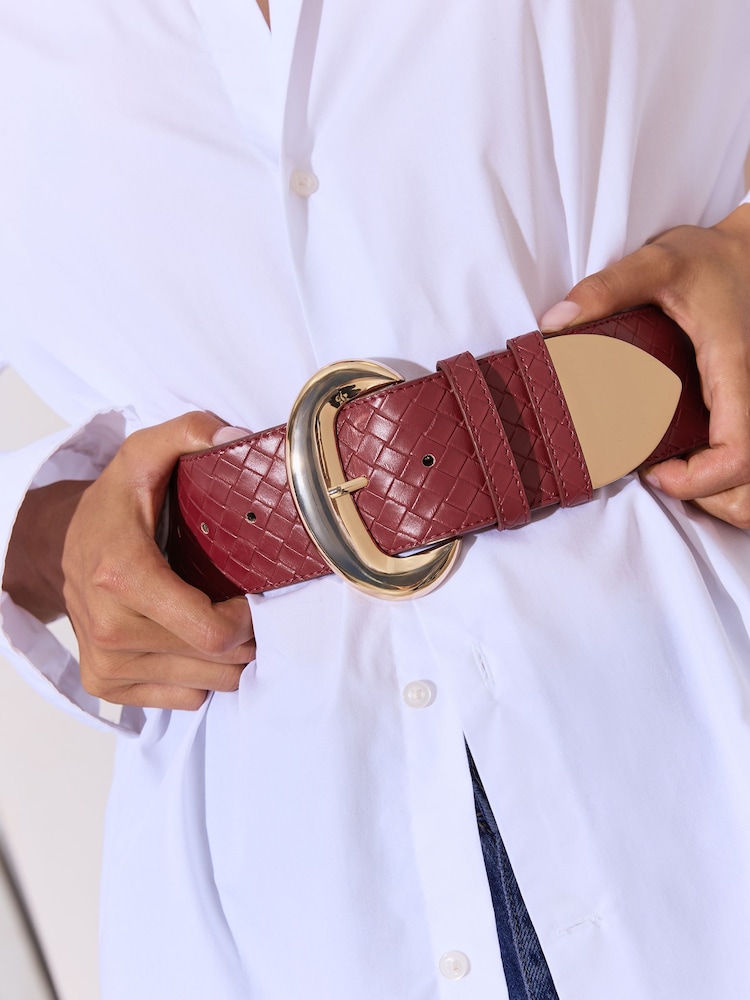 Lipsy Red Weave Wide Suedette Waist Belt - Image 2 of 6
