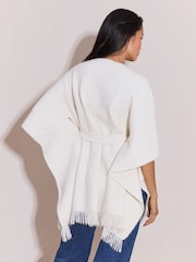 Lipsy Cream Soft Touch Belted Fringe Cape Poncho - Image 3 of 4