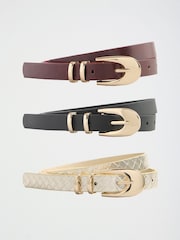 Gold Weave/Burgundy and Black - Lipsy Skinny Belts 3 Pack - Imagen 1 de 9