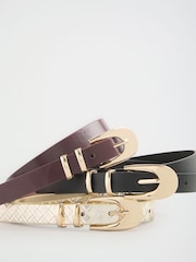 Gold Weave/Burgundy and Black - Lipsy Skinny Belts 3 Pack - Imagen 9 de 9