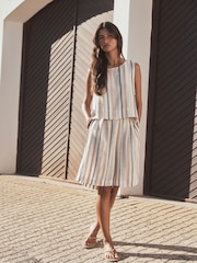 Peach Pink Stripe Pleat Front Bermuda Shorts - Image 2 of 5