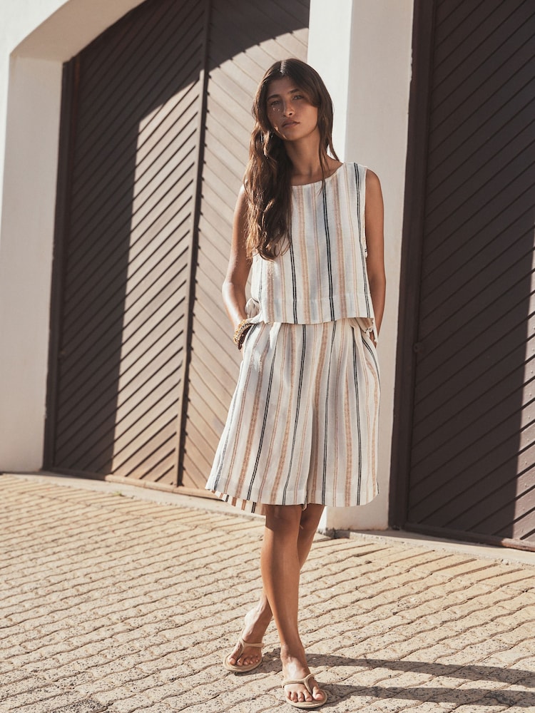 Peach Pink Stripe Pleat Front Bermuda Shorts - Image 2 of 5