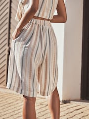 Peach Pink Stripe Pleat Front Bermuda Shorts - Image 4 of 5