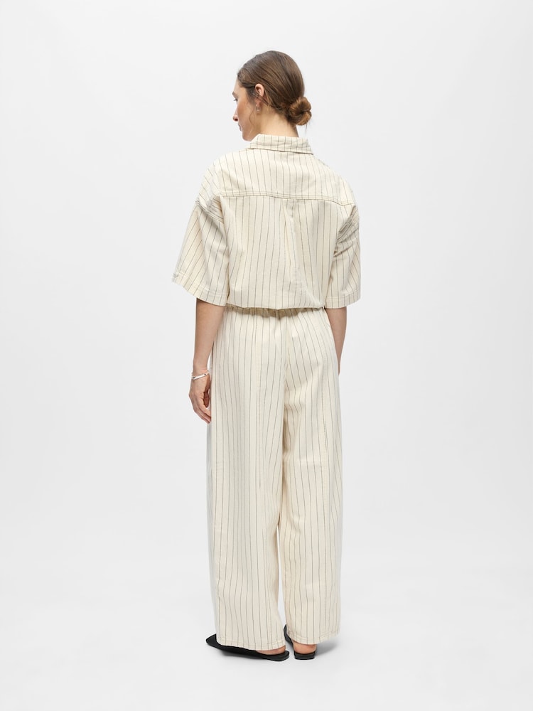 OBJECT Cream Pin Stripe Drawstring Trousers - Image 2 of 5 OBJECT Cream Pin Stripe Drawstring Trousers - Image 2 of 5