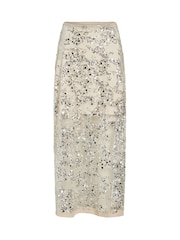 Rouge Edit Cream Sequin Mesh Sheer Lined Ankle Skirt - Image 5 of 6
