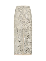 Rouge Edit Cream Sequin Mesh Sheer Lined Ankle Skirt - Image 6 of 6