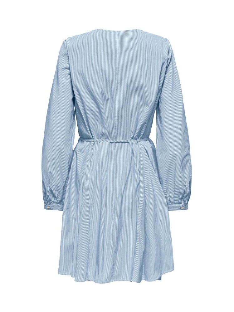 JDY Blue Stripe Cotton Dress With Tie Detail - Image 2 of 2