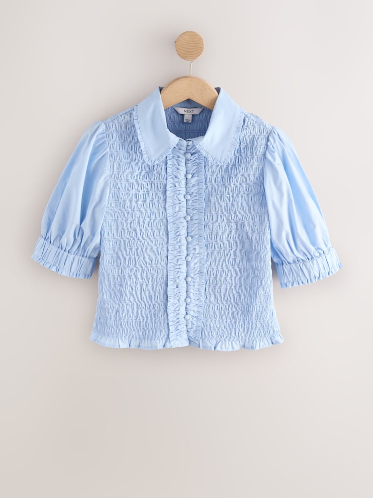 Azul - Smocked Collared Short Sleeve Top - Imagen 1 de 3 Azul - Smocked Collared Short Sleeve Top - Imagen 1 de 3