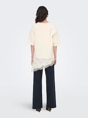 JDY Cream Short Sleeve T-Shirt With Lace Hem - Image 4 of 8