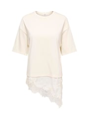 JDY Cream Short Sleeve T-Shirt With Lace Hem - Image 5 of 8