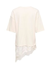 JDY Cream Short Sleeve T-Shirt With Lace Hem - Image 6 of 8