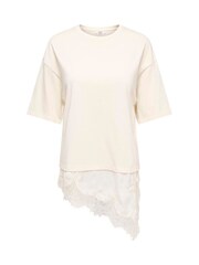 JDY Cream Short Sleeve T-Shirt With Lace Hem - Image 7 of 8
