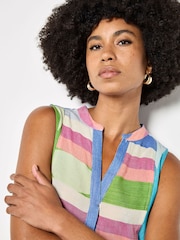 Apricot Pink Cotton Colourful Stripe Midi Dress - Image 2 of 4