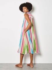 Apricot Pink Cotton Colourful Stripe Midi Dress - Image 4 of 4
