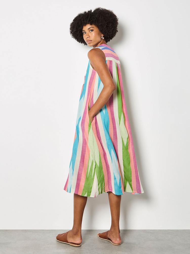 Apricot Pink Cotton Colourful Stripe Midi Dress - Image 4 of 4
