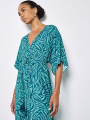 Apricot Blue Zebra Print Kimono Midi Dress - Image 3 of 4