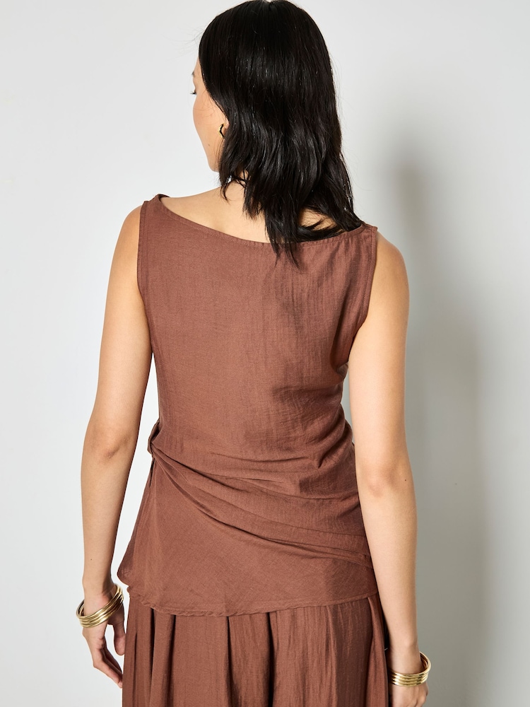 Apricot Brown Side Knot Woven Top - Image 2 of 4
