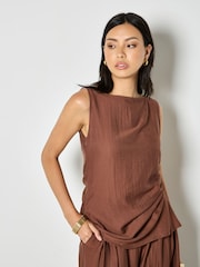 Apricot Brown Side Knot Woven Top - Image 3 of 4