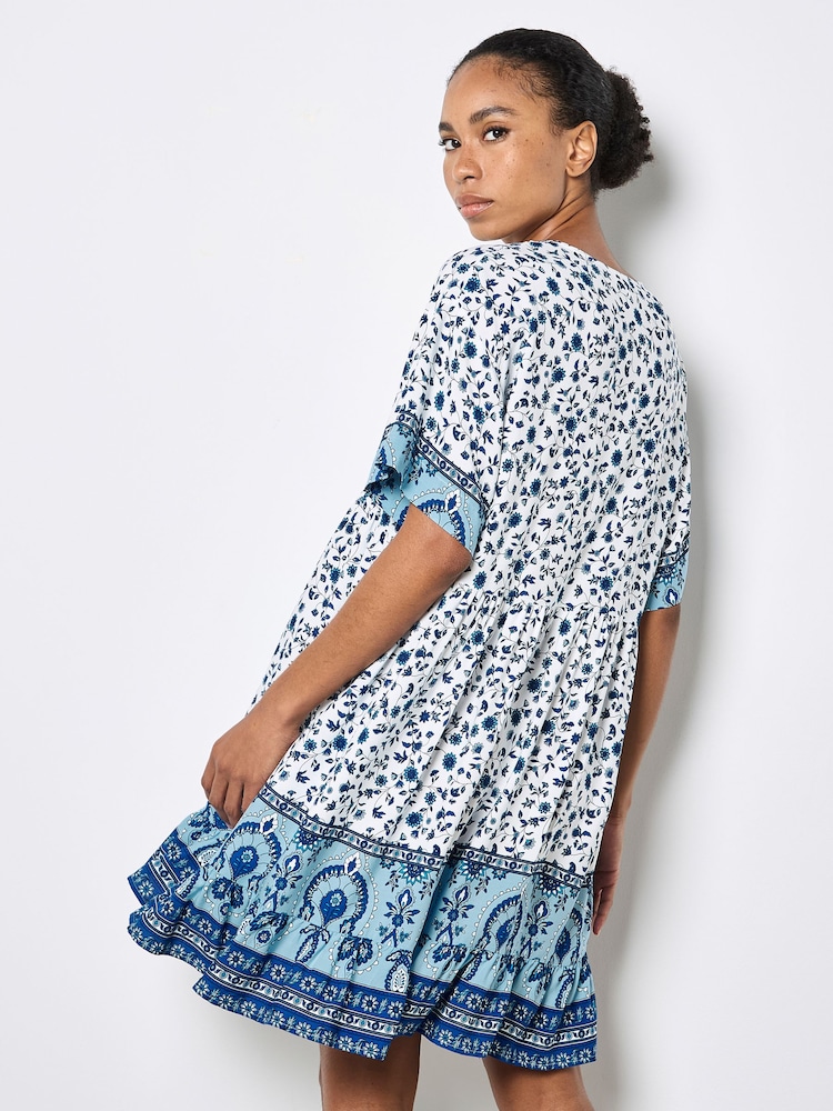 Apricot Blue Sarasa Floral Smock Mini Dress - Image 4 of 4