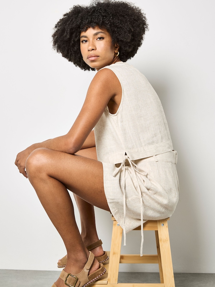 Apricot Natural Linen Blend Crop Top - Image 1 of 4 Apricot Natural Linen Blend Crop Top - Image 1 of 4