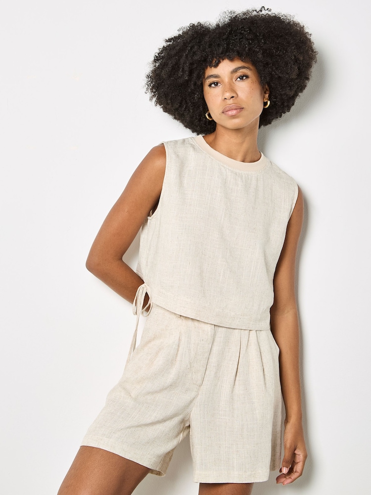 Apricot Natural Linen Blend Crop Top - Image 2 of 4 Apricot Natural Linen Blend Crop Top - Image 2 of 4