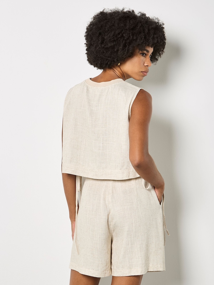 Apricot Natural Linen Blend Crop Top - Image 4 of 4 Apricot Natural Linen Blend Crop Top - Image 4 of 4