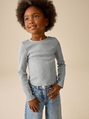 Grey Marl Fitted Long Sleeve Rib Top (3-16yrs) - Image 1 of 7