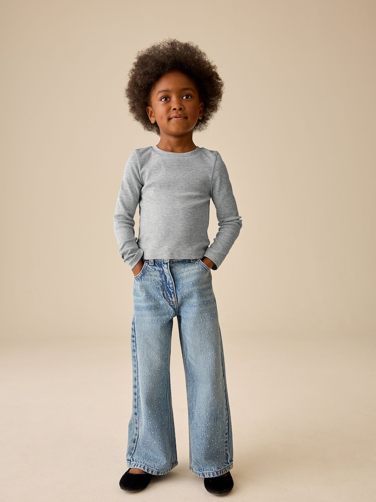 Grey Marl Fitted Long Sleeve Rib Top (3-16yrs) - Image 2 of 7 Grey Marl Fitted Long Sleeve Rib Top (3-16yrs) - Image 2 of 7
