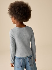 Grey Marl Fitted Long Sleeve Rib Top (3-16yrs) - Image 3 of 7