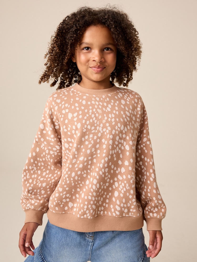 Brown Deer Oversized Cosy Rib Sweatshirt (3-16yrs) - Image 1 of 4 Brown Deer Oversized Cosy Rib Sweatshirt (3-16yrs) - Image 1 of 4