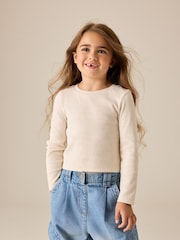 Oatmeal Fitted Long Sleeve Rib Top (3-16yrs) - Image 1 of 7
