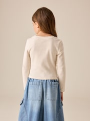 Oatmeal Fitted Long Sleeve Rib Top (3-16yrs) - Image 3 of 7