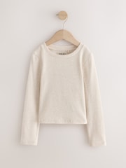 Oatmeal Fitted Long Sleeve Rib Top (3-16yrs) - Image 4 of 7
