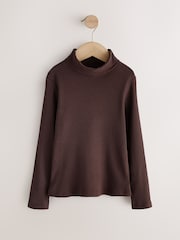 Chocolate Brown Long Sleeve Roll Neck Rib Top (3-16yrs) - Image 5 of 8