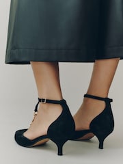 შავი - N. Premium Suede Leather T Bar Heels - სურათი 3 9-დან