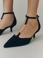 შავი - N. Premium Suede Leather T Bar Heels - სურათი 4 9-დან