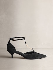 შავი - N. Premium Suede Leather T Bar Heels - სურათი 5 9-დან